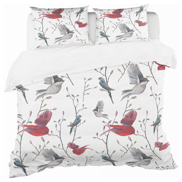 Pattern With Birds Farmhouse Duvet Cover Set, Twin
