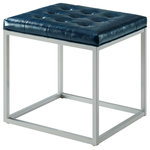Inspired Home - Teresa PU Leather Button Tufted Metal Frame Cube Ottoman, Blue - Our PU leather cube ottoman adds a contemporary yet playful touch to your living room, bedroom or entryway. Featuring supple PU leather, the comfort of a high density foam cushioned seat with button tufting, sturdy open framework in a cool silvertone, this adorable pop of color accent piece can be mixed and matched, and provides not only dual functionality but also a focal point of style and flair that seamlessly incorporates your main decor to create an inviting and comfortable atmosphere to come home to. This cube ottoman is ideal for a kids to dorm rooms and everything in between. Comfortably padded and built to last, these ottomans are a must have for any child.FEATURES: