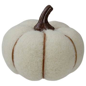 5" Cream and Brown Fall Harvest Tabletop Pumpkin