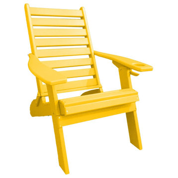 Farmhouse Poly Lumber Folding Adirondack Chair with Cup Holder, Lemon Yellow, Without Smart Phone Holder