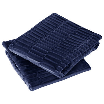 Pleated Velvet Pillow Covers, Set of 2, Blue, 14"x26"