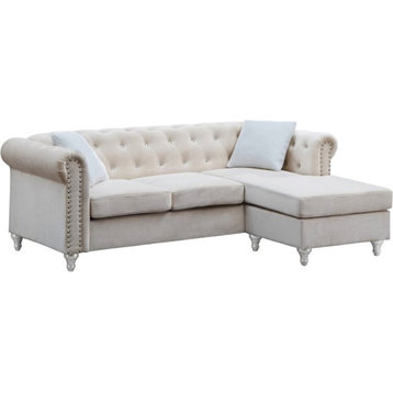 Glory Furniture Raisa Velvet Sofa Chaise in Ivory