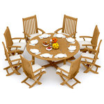 Teak Deals - 9-Piece Outdoor Teak Dining Set: 72" Round Table, 8 Warwick Folding Arm Chairs - Set includes: 72" Round Dining Table and 8 Folding Arm Chairs.