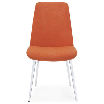 Aniella Dining Chair, Orange Soft Fabric Cover, Chrome Frame