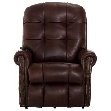 Tyler Brown Leather Power Lift Lay Flat Recliner with Heat & Massage