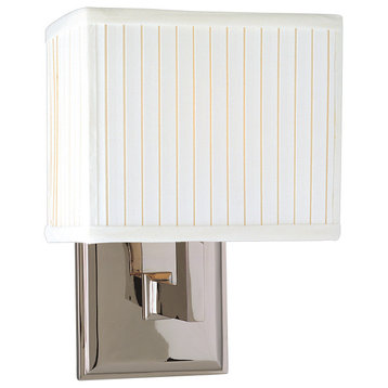 Waverly, One Light Wall Sconce, Polished Nickel Finish, Faux Silk Shade