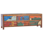 Chic Teak - Dresser / Buffet with 6 Drawers made from Recycled Teak Wood Fishing Boats - Let your favorite room set sail with a unique 6 drawer buffet made from recycled fishing boats. They are crafted in small rural seaside villages on the island of Java by craftsmen that have often been making furniture for several generations.