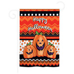 Breeze Decor - Halloween Halloween Trio 2-Sided Impression Garden Flag - Size: 13 Inches By 18.5 Inches - With A 3" Pole Sleeve. All Weather Resistant Pro Guard Polyester Soft to the Touch Material. Designed to Hang Vertically. Double Sided - Reads Correctly on Both Sides. Original Artwork Licensed by Breeze Decor. Eco Friendly Procedures. Proudly Produced in the United States of America. Pole Not Included.