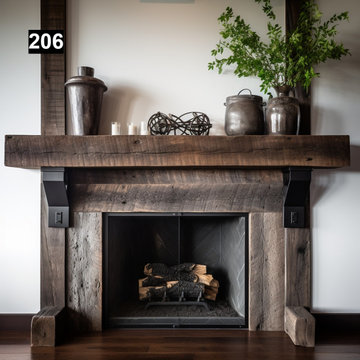 Reclaimed Wood Beam Fireplace Mantel with Iron Corbels