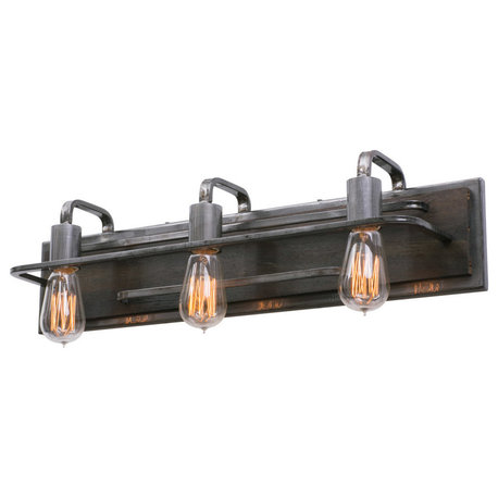 Lofty 3 Light Bathroom Vanity Light, 3, Steel/Zebrawood