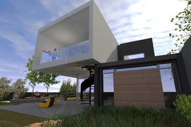 Mid-sized beach style two-storey white house exterior in Perth with concrete fiberboard siding.