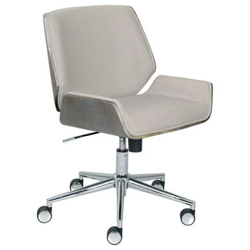 Retro Modern Office Chair, Adjustable Bentwood Seat With Padded Cushions, Ivory