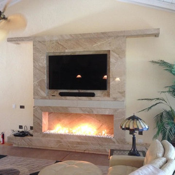 Marble Fireplace Wall / TV Wall With Back Lit Shelves