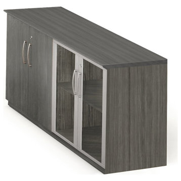 Low Wall Cabinet with Doors (Wood/Glass Door Combination), Gray Steel