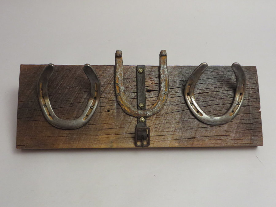 HorseShoe Rack. Reclaimed Poplar, Shoes & Leather.