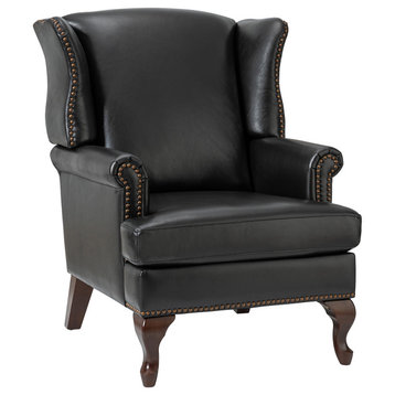 Baptist Genuine Leather Armchair, Black