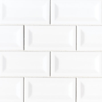 White Glossy 3X6 Inverted Beveled Tile, 22 Sft