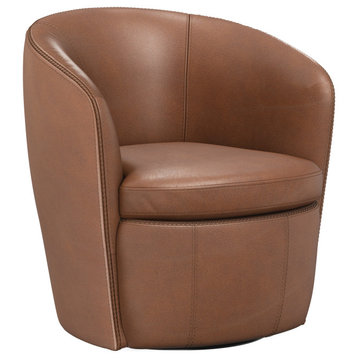 Parker Living Barolo 100% Italian Leather Swivel Club Chair, Vintage Whiskey