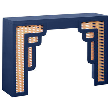 Suzie Wood & Rattan Console Table, Navy