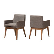Nexus Walnut Wood Finishing and Gravel Fabric Upholstered Arm Chair, Set of 2