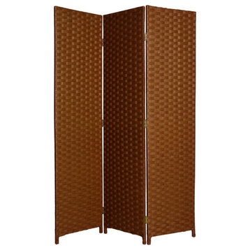 Wooden Foldable 3 Panel Room Divider With Streamline Design, Dark Brown