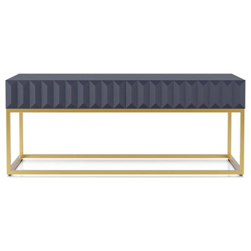 Furniture of America Giffore Metal 2-Drawer Coffee Table in Antique Blue