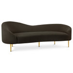 Meridian Furniture - Ritz Boucle Fabric Upholstered Sofa, Brown - Impress family and guests alike with this Ritz Boucle Fabric Sofa. Wrapped in a cozy brown boucle fabric, this sofa exudes elegance and comfort. The gold metal legs add a touch of glamour to the overall design, making it a perfect addition to any modern living space. Sit back, unwind, and sink into the plush cushions of this chic and stylish sofa.