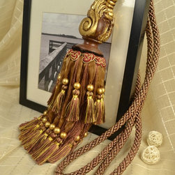 3 Colors QYM15 Faux Silk and Resin Curtain Tassel Tie Backs in Brown Color - Window Treatment Accessories