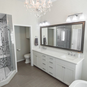 A Modern Master bathroom with stunning features.