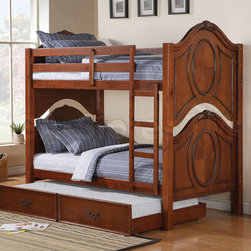 Classique Traditional Twin/Twin Bunk Bed in Cherry with Trundle - Bunk Beds
