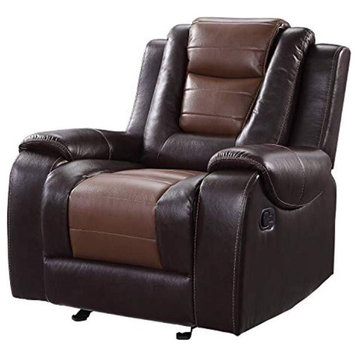 Comfortable Glider Recliner Chair, Faux Leather Upholstered Seat, Two Tone Brown