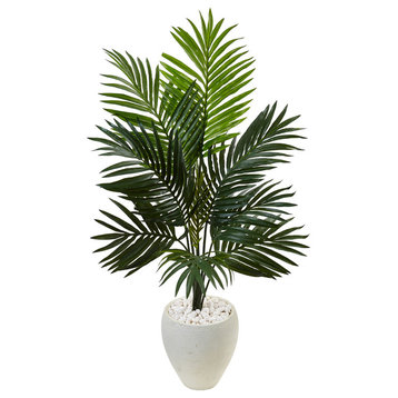4.5' Kentia Palm Artificial Tree, White Oval Planter