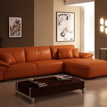 Orange Bonded Leather Sectional Sofa with Chaise