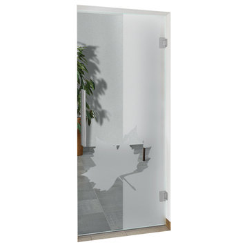 Swing Glass Door, Maple Leaf Design, Semi-Private, 32"x84" Inches, 5/16" (8mm)