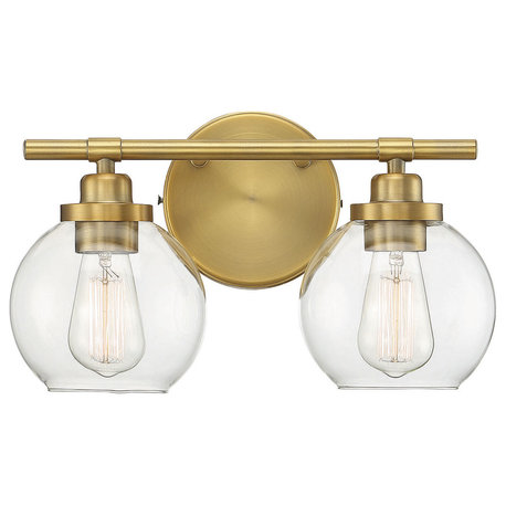 Carson Bathroom Vanity Light, Warm Brass, 2-Light Bath