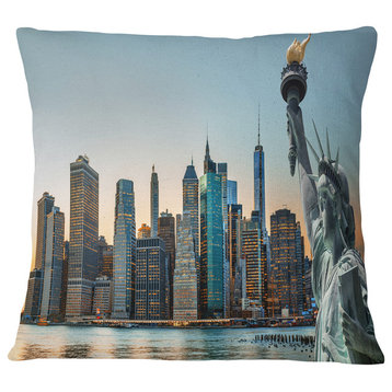 New York City Skyline Panorama Photography Throw Pillow, 16"x16"