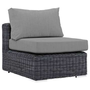Modern Outdoor Sofa Middle Chair, Sunbrella Rattan Wicker, Gray