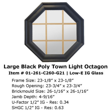 4 Season Large Town Light Poly Window Grille, Full 4-9/16" Jamb, Black, Low-E Insulated Glass