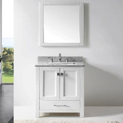Transitional 30 inch White Bathroom Vanity with White Carrera Marble Top - Bathroom Vanities And Sink Consoles