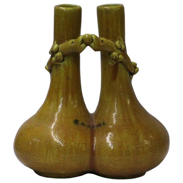 Handmade Chinese Ceramic Distressed Yellow Dragon Motif Vase Hcs4766