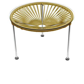 Zicatela Indoor/Outdoor Handmade Side Table, Gold Weave, Chrome Frame