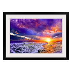 "Sea Waves Sunset Abstract Red Purple Pink Clouds" Black Framed Art Print, 38