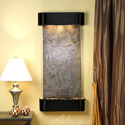 Cascade Springs Wall Fountain with Blackened Copper and Green Featherstone - Indoor Fountains