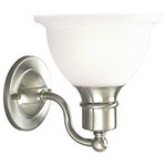 Progress - Progress P3161-09 Madison - One Light Bath Vanity - One-light wall bracket with white etched glass. Glass in a clean, simple domed shape provides even, diffused illumination. Fixture can be installed facing upwards or downwards.
