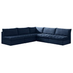 Meridian Furniture - Jacob Velvet Upholstered 5-Piece L-Shaped Modular Sectional, Navy - Create the ideal seating arrangement for your space when you pick and choose the elements you like mostincluding this Jacob velvet modular sectional. Mix and match items in the Jacob collection to bring your living space or family room together with a personalized slant. Soft navy velvet upholstery is soft and welcoming to the touch, adding a luxurious feel to everyday seating. Deep channel tufting adds to the piece's durability, and latches underneath the unit make it easy to attach to other pieces in the collection.