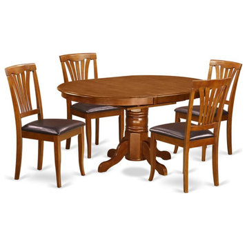 Atlin Designs 5-piece Dining Set with Leather Chairs in Saddle Brown