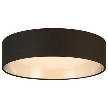 Orme LED Flush Mount Ceiling Lighting, Fabric Shade With Acrylic Diffuser, Black/Brushed Nickel, 16"