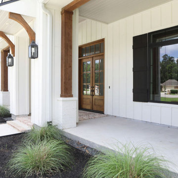 Painted Brick and Board and Batten Modern Farmhouse