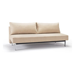 "Innovation" Sly Sleek Light Natural Khaki Sofa Bed / Chrome Legs - Sofas
