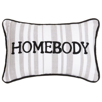 Gray Stripe Homebody Crewel Pillow